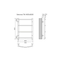 Полотенцесушитель водяной AZARIO VERONA 400/600 4 секции, нижнее/диагональное подключение, 1/2", хро