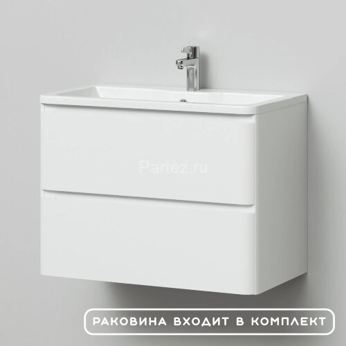 Комплект тумба Итана Roberto 80 (795х56х06) подвесная, с раковиной Adel 80, белый глянец (375043)