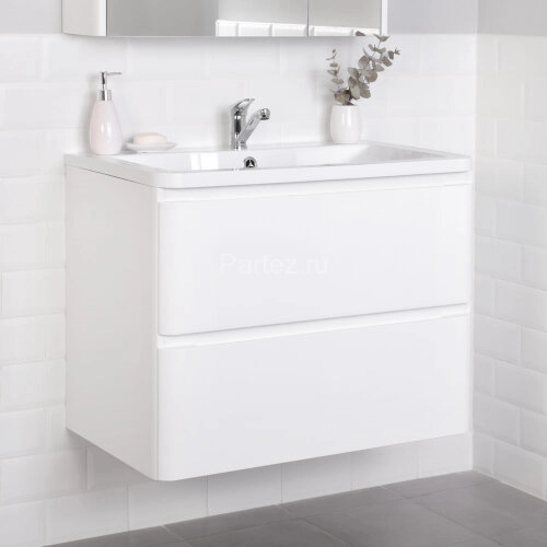 Комплект тумба Итана Roberto 80 (795х56х06) подвесная, с раковиной Adel 80, белый глянец (375043)