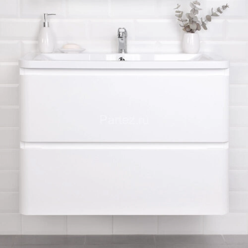 Комплект тумба Итана Roberto 80 (795х56х06) подвесная, с раковиной Adel 80, белый глянец (375043)