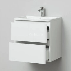 Комплект тумба Итана Roberto 60 (597х454х606) подвесная, с раковиной Adel 60/Adelina 60, белый гляне