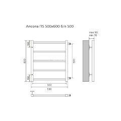 Полотенцесушитель водяной AZARIO ANCONA 500/600 квадрат, 5 секций, боковое подключение, 3/4", хром (