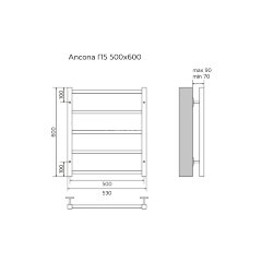 Полотенцесушитель водяной AZARIO ANCONA 500/600 квадрат, 5 секций, нижнее/диагональное подключение, 