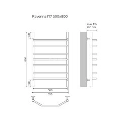Полотенцесушитель водяной AZARIO RAVENNA 500/800 7 секций, нижнее/диагональное подключение, 1/2", хр